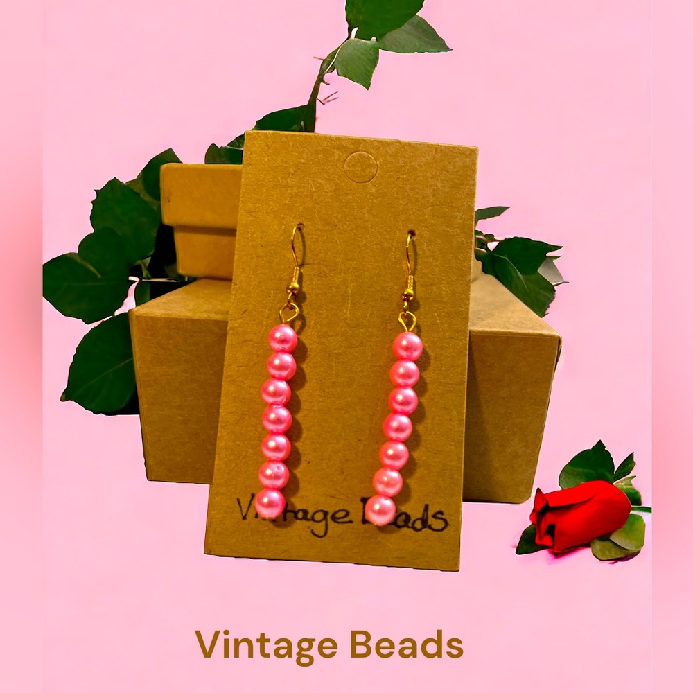 Handmade Earrings Gifts, Made From Old Beads Pink Beaded‎ Earrings Drop Earrings
